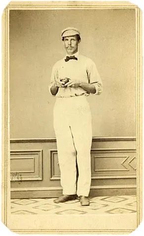 Harry Wright in 1863 wearing an early style of baseball cap with a rounded crown and visor