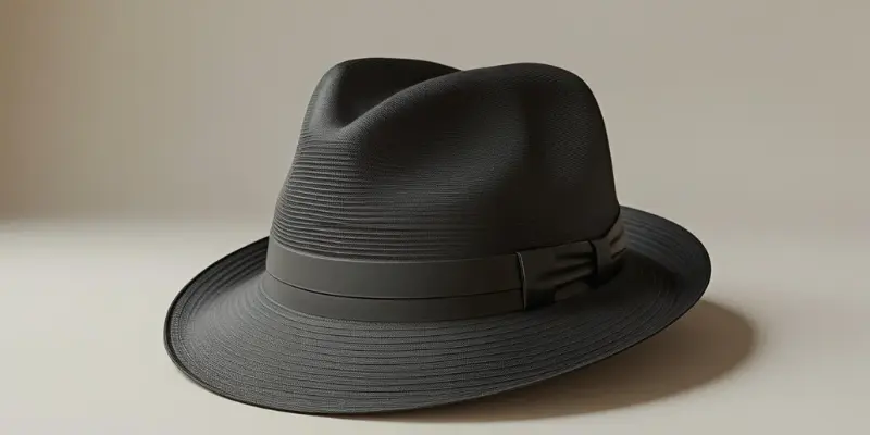 A classic black fedora hat placed on a soft beige background