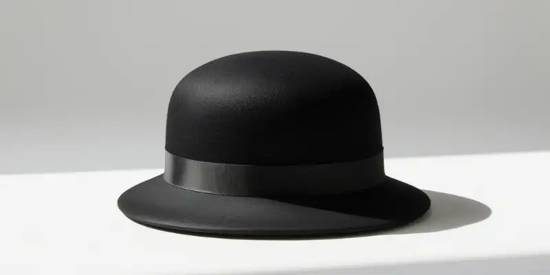 A black cloche hat placed neatly on a clean white background