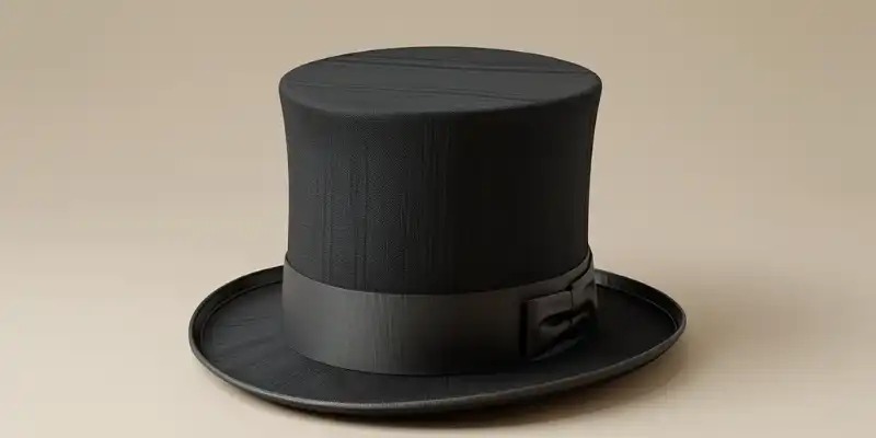 A black top hat placed on a soft light beige background