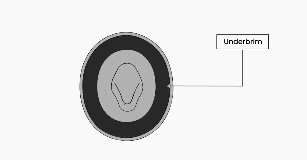 Vector illustration showing the underbrim of a hat highlighted, focusing on the underside of the brim that provides shade and contrast.
