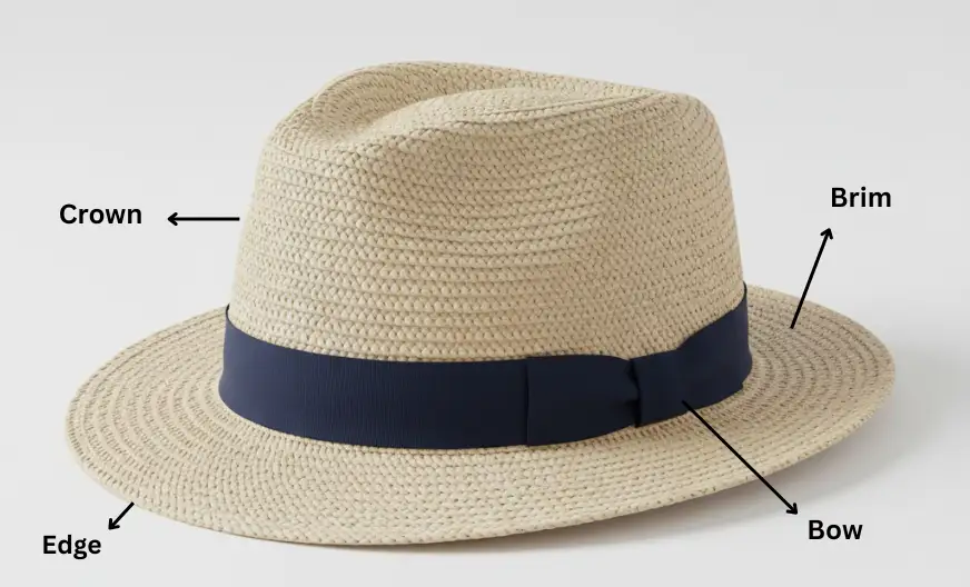 What Are the Parts of a Hat? Visual Guide With Names, Shapes & Styles 2 Vector illustration showing main parts of a hat including the crown, brim, and hatband for a style and structure guide.