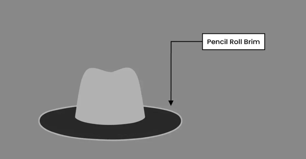 ector illustration of a hat showing the pencil roll brim with tightly rolled edges around the brim.