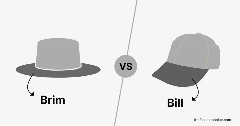 Side-by-side comparison of a hat brim and a cap bill showing the difference in shape and design