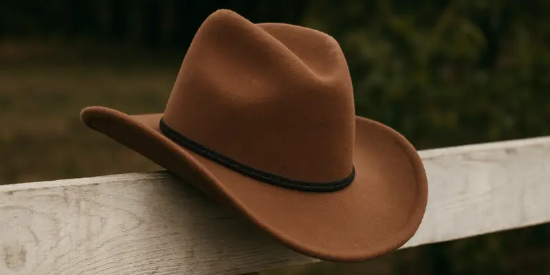 26 Different Types of Hats Explained (With Names, Styles & Pictures) 6 Brown cowboy hat resting on a wooden fence outdoors