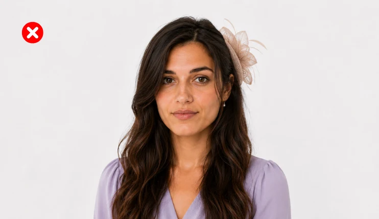 Incorrect fascinator placement too far back on the side of the head with long hair