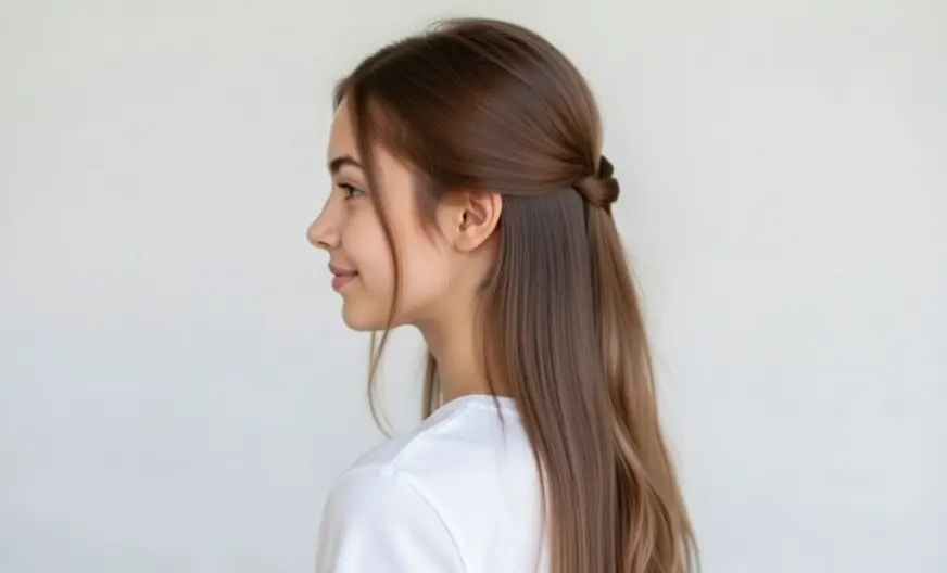 How to Wear a Hat with Long Hair Without Ruining Your Style 11 Side profile of an elegant half-up twisted hairstyle for long hair, ideal for a neat look under a hat.