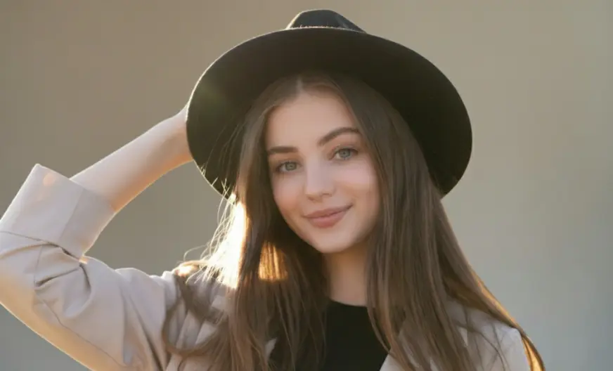 Woman wearing a hat with long hair styled naturally, showing how to wear a hat with long hair without flattening it