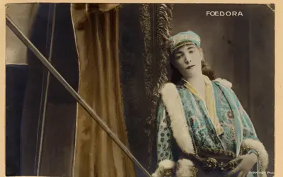 Sarah Bernhardt wearing a soft-brimmed hat as Princess Fédora in the 1882 French stage play, which inspired the name of the fedora hat