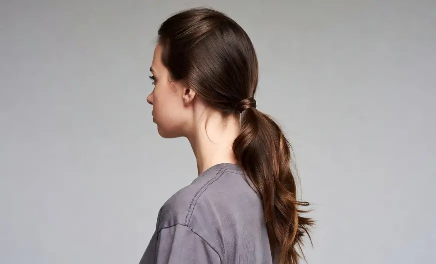 How to Wear a Hat with Long Hair Without Ruining Your Style 7 Simple low ponytail hairstyle for long hair to avoid hat hair mistakes, side profile.