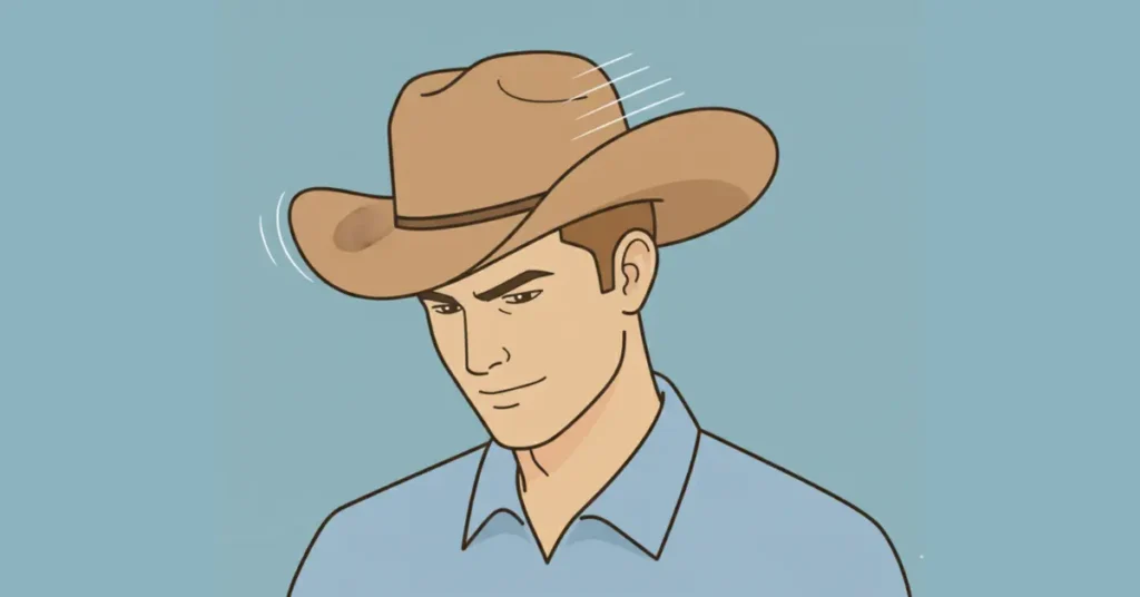 Vector illustration of a young male nodding his head to test cowboy hat fit