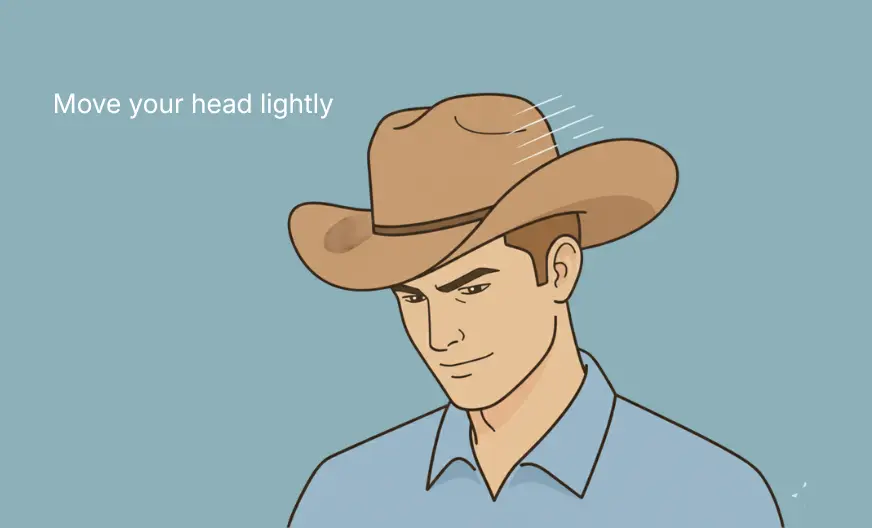 Vector illustration of a young male nodding his head to test cowboy hat fit