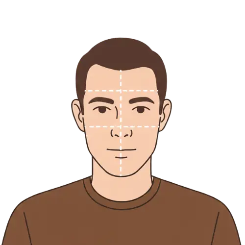 Home 2 Illustration of a face shape calculator with dashed lines to determine best hat fit