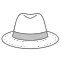 Vector icon showing a hat outline with different parts highlighted like crown, brim, and band
