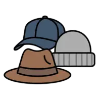 Vector icon showing different types of hats including fedora, beanie, and baseball cap