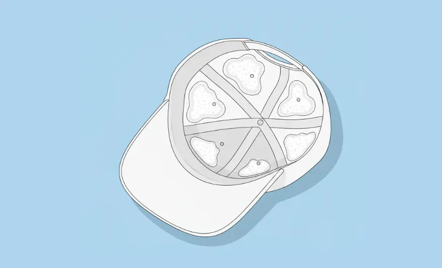 White baseball cap with yellow and brown sweat stains on the inside sweatband, stain-fighting paste applied, cap resting undisturbed for 15–30 minutes
