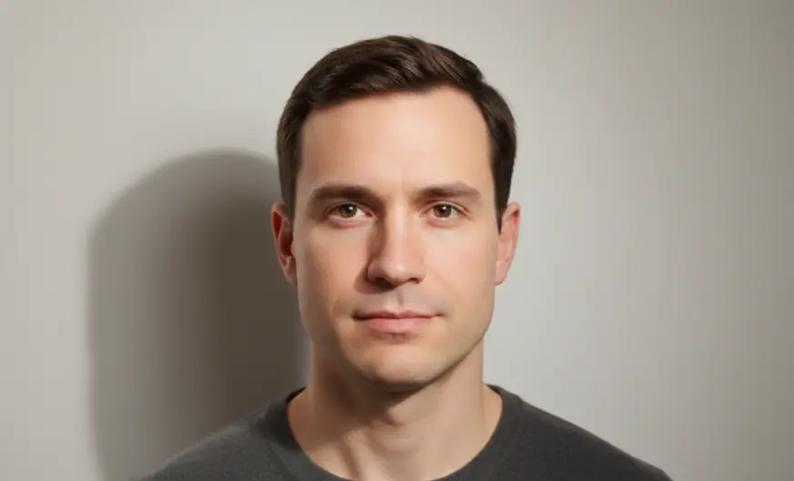 Face Shape Calculator 4 Male with square face shape, forehead, cheeks, and jaw are approximately the same width, strong angular jawline, defined facial features