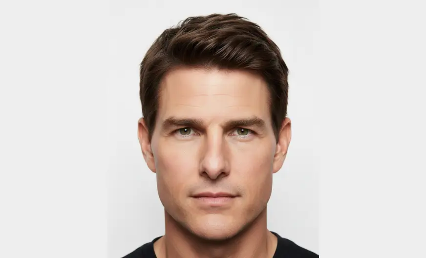 Face Shape Calculator 7 Male with triangle (pear-shaped) face, jaw is the widest part of the face, forehead is narrow, cheeks taper from jaw to forehead, strong masculine jawline