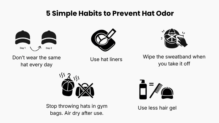 How to Deodorize a Hat: 5 Simple Ways to Kill the Stink Without Ruining It 12 infographic showing five tips to prevent hat odor before it starts