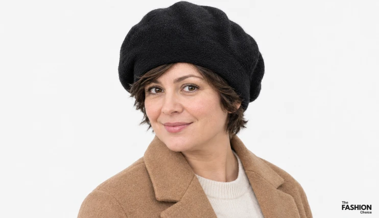 7 Best Winter Hats for Short Hair 11 Woman with short layered hair wearing a Braxton wool angora beret