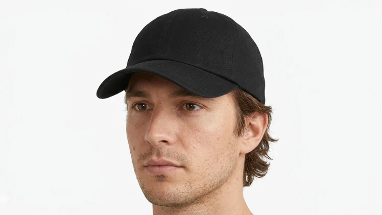 Man with an oval face wearing a low-profile dad hat showing how it fits and balances the face shape