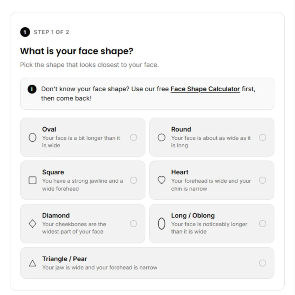 Hat Face Shape Checker 1 Selecting a face shape in the Hat Face Shape Checker tool