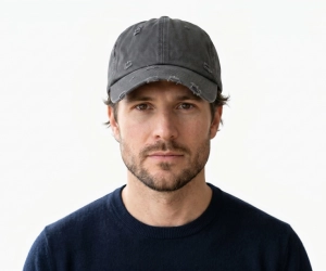 Man with square face wearing a baseball cap