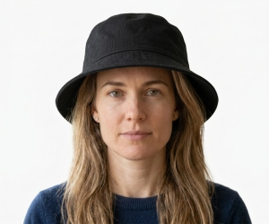 Women wearing a bucket hat for sqaure face