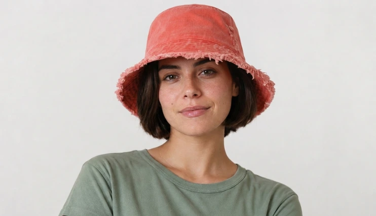 Best Summer Hats for Women With Short Hair 11 Woman with short hair wearing a CHOK.LIDS cotton bucket hat