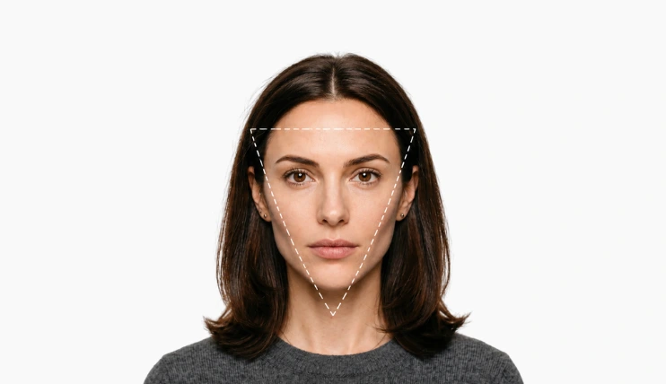 Best Hats for Inverted Triangle Face Shape That Actually Work 8 Diagram showing inverted triangle face shape with dashed lines highlighting wide forehead and narrow chin