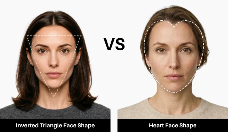 Best Hats for Inverted Triangle Face Shape That Actually Work 9 Side by side comparison of inverted triangle vs heart face shape showing the difference in cheekbone width and facial structure