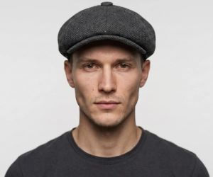 Best Hats for Inverted Triangle Face Shape That Actually Work 6 Newsboy cap worn by man with inverted triangle face shape for comparison