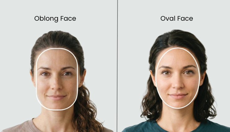 Side by side comparison of oblong vs oval face shape