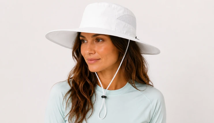 Best UPF Hats for Women (2026) 17 Woman wearing Connectyle Women's Sun Hat with wide brim and mesh panels for UPF 50+ sun protection