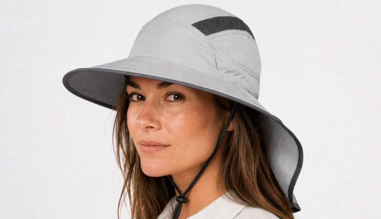 Best UPF Hats for Women (2026) 10 Woman wearing Sunday Afternoons Ultra Adventure Hat with wide brim and neck cape for UPF 50+ sun protection
