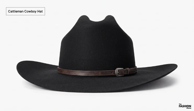 Types of Cowboy Hats 3 Cattleman cowboy hat with a tall straight crown, three creases, and a medium-wide brim