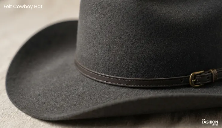 Close-up of a felt cowboy hat showing its dense, smooth felt material texture
