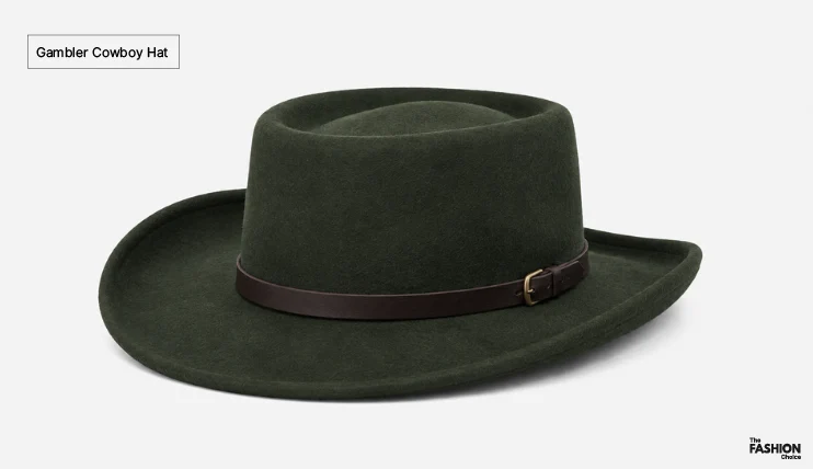 Types of Cowboy Hats 7 Gambler cowboy hat with a low wide crown and broad brim