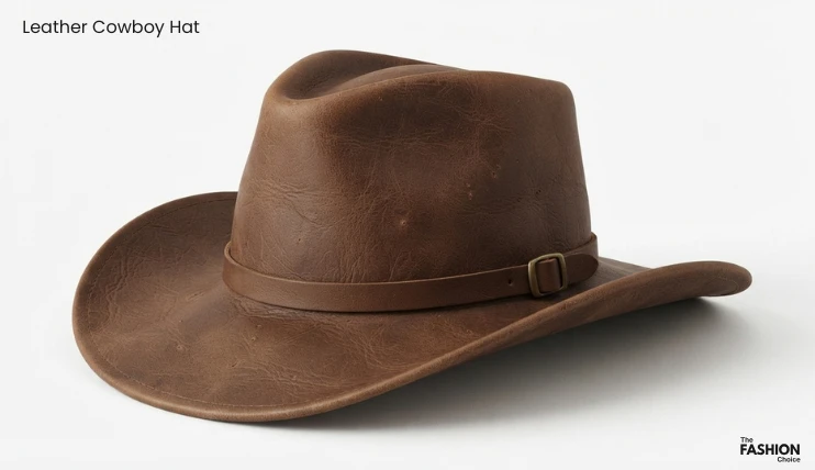leather cowboy hat showing its natural grain and rugged Western texture