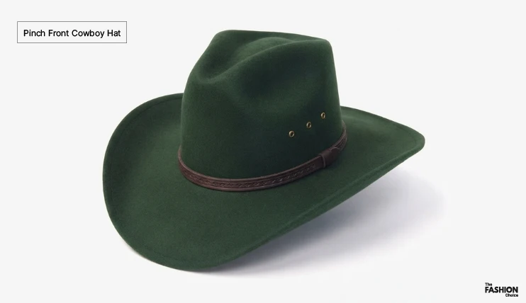 Types of Cowboy Hats 5 Pinch Front cowboy hat with a front-pinched crown and pointed center shape