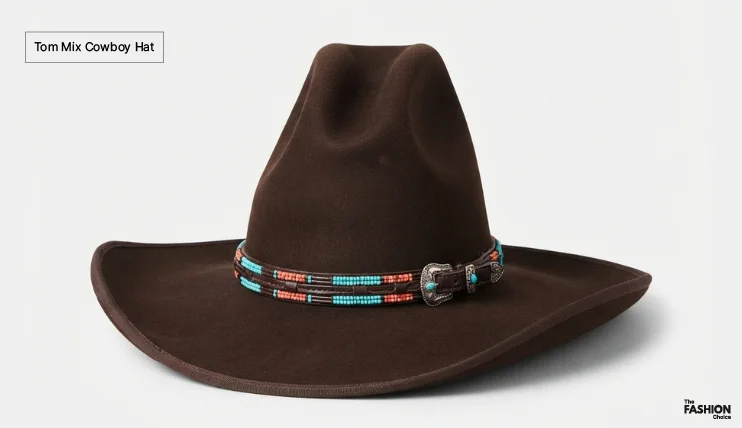 Types of Cowboy Hats 8 Tom Mix cowboy hat with a tall crown, high center peak, and upturned brim