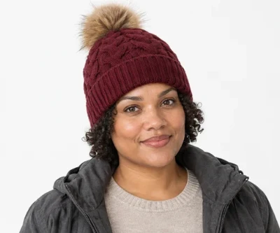 woman wearing a pom-pom beanie
